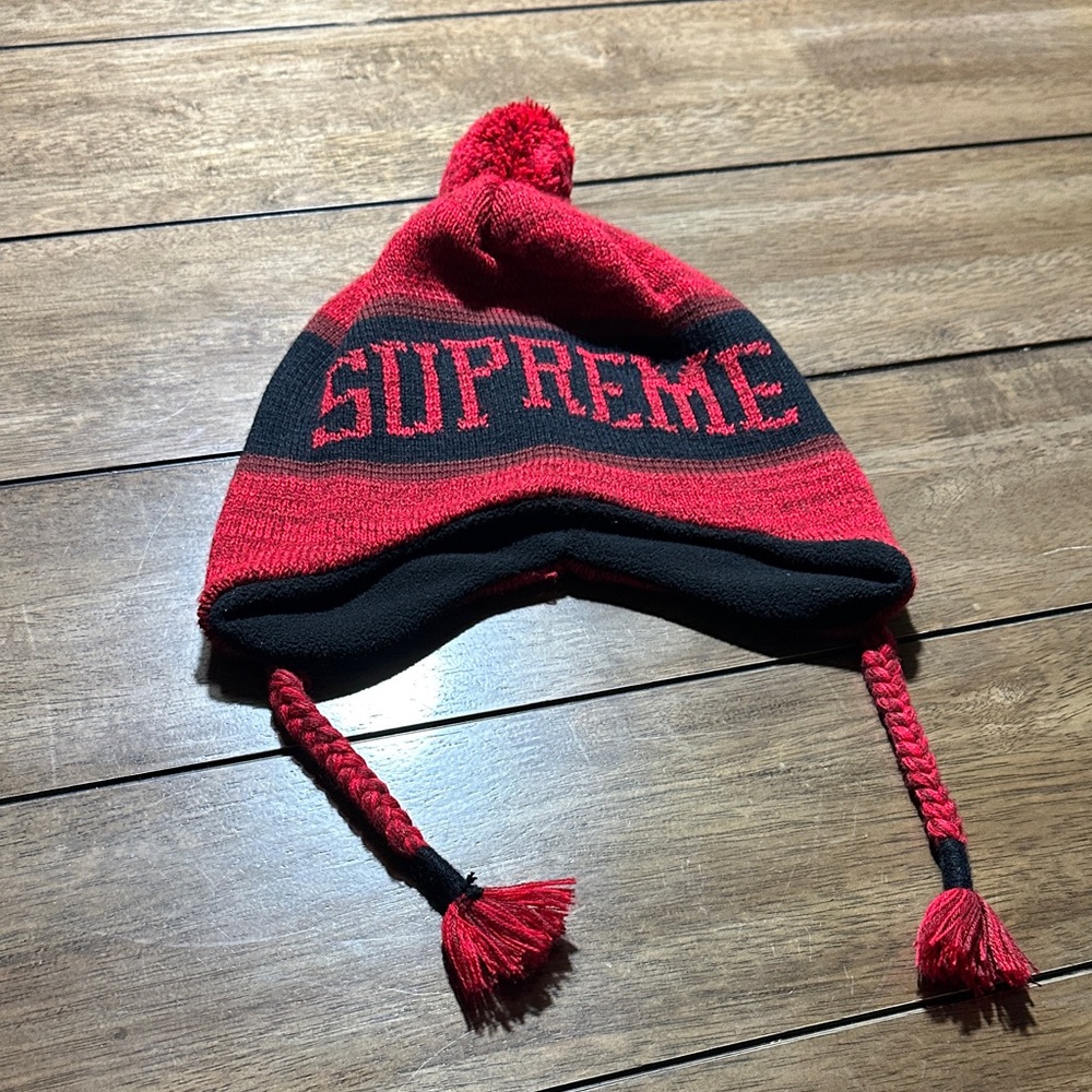 Supreme Red and Black Earflap Beanie